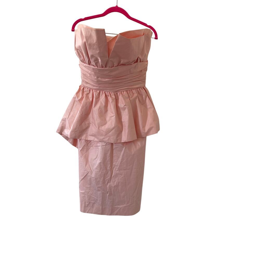 Vintage Victor Costa Dress Strapless Peplum Wiggle Cotton Blend Pink Size 14
